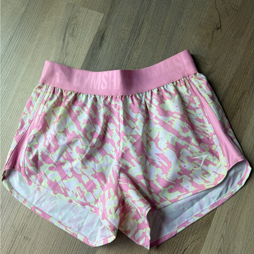 Gymshark Pink & Light Green Camo Athletic Shorts